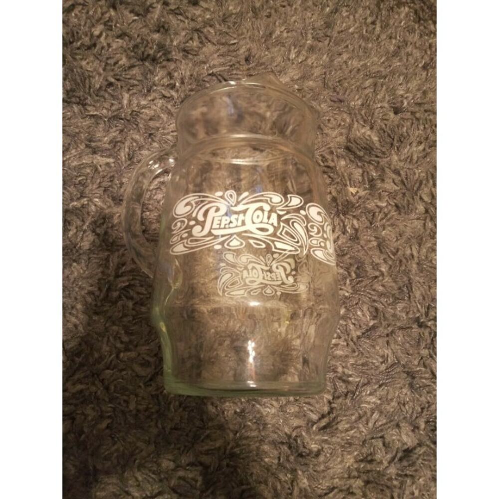 Vintage Pepsi Cola Glass Pitcher White Lettering 9" high 70's Pour Spout Nice